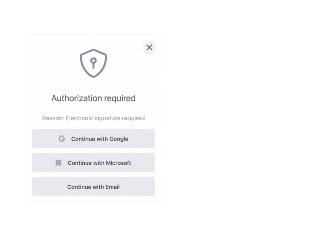 Electronic signature check in a work instruction step with operator authentication options.