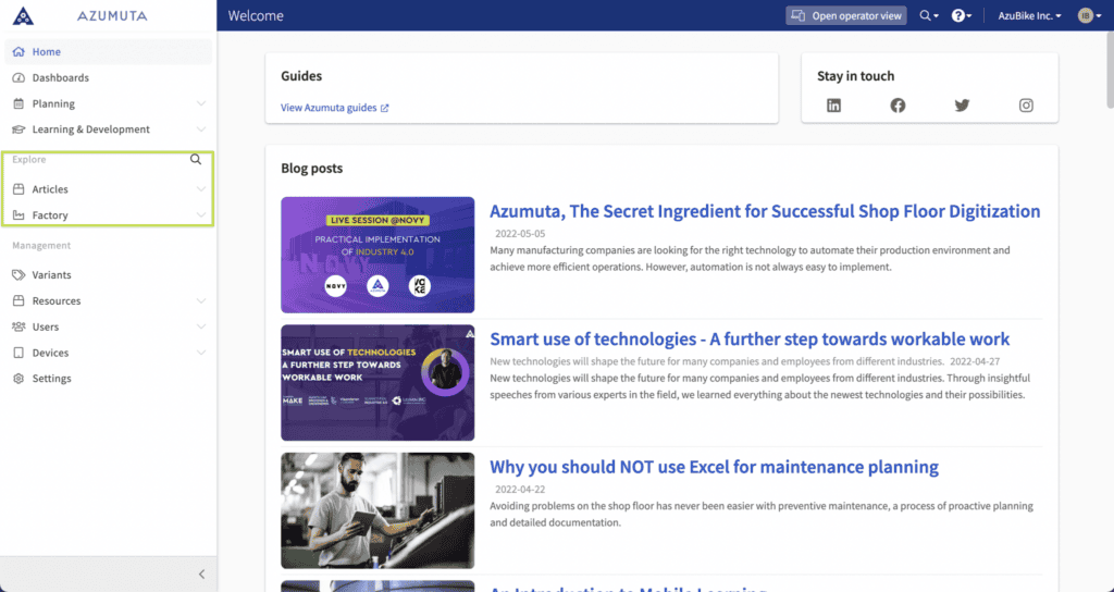 A webpage from Azumuta displays a dashboard with navigation options on the left and a 
