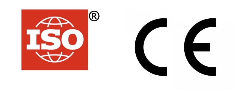 The image features two certification logos: the ISO logo on the left, a red square with the white letters 