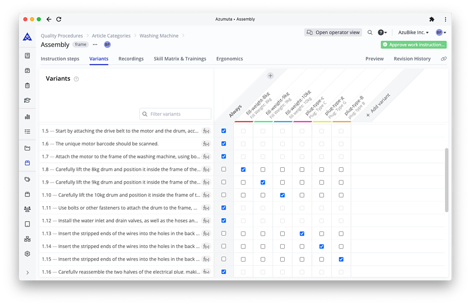 A digital checklist interface titled 