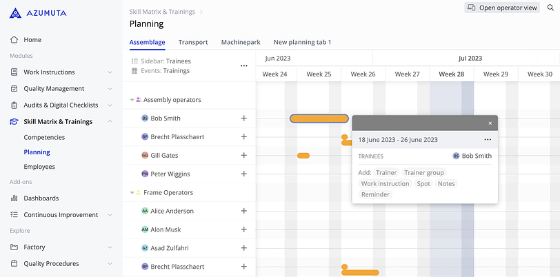 A screenshot of a project planning tool from Azumuta. The page shows the