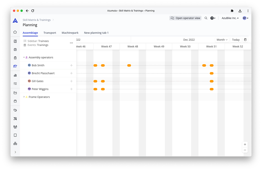 A digital planning interface titled 