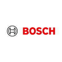 The image showcases the Bosch logo. It features a black icon on the left, resembling a combination of a horizontal line within a circle, symbolizing a mechanical part. To the right of this icon, 
