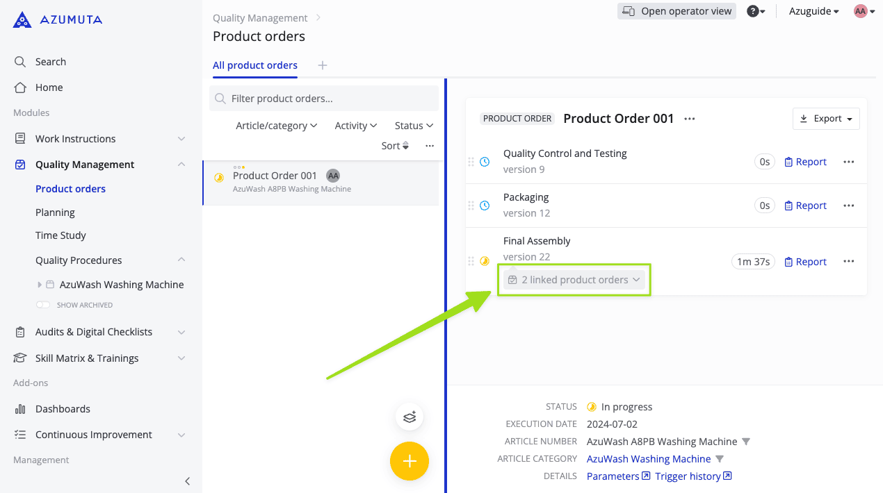 docs how are linekd product orders shown