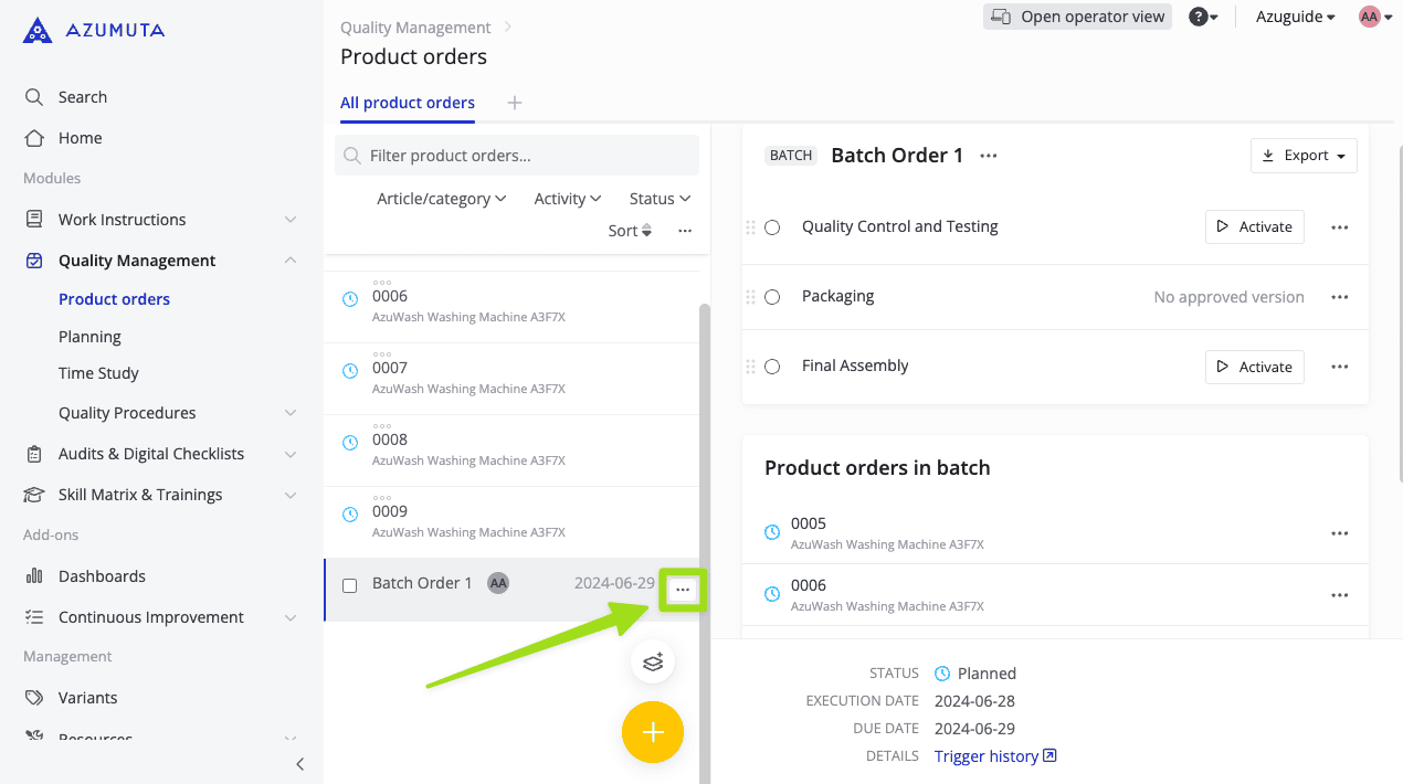 docs how are the geneteated product orders linked within the batch