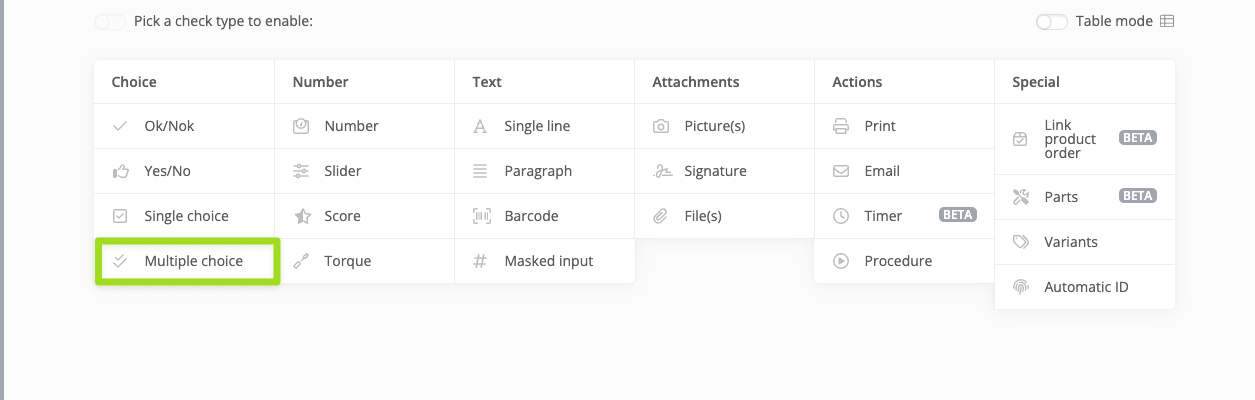docs multiple choice check