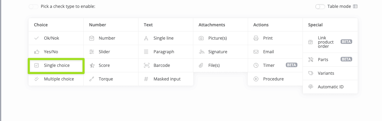 docs single choice check