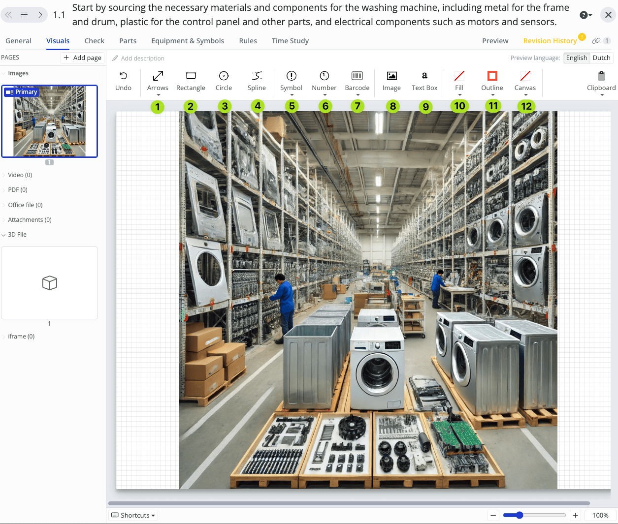 how to add visual elements on a work instruction