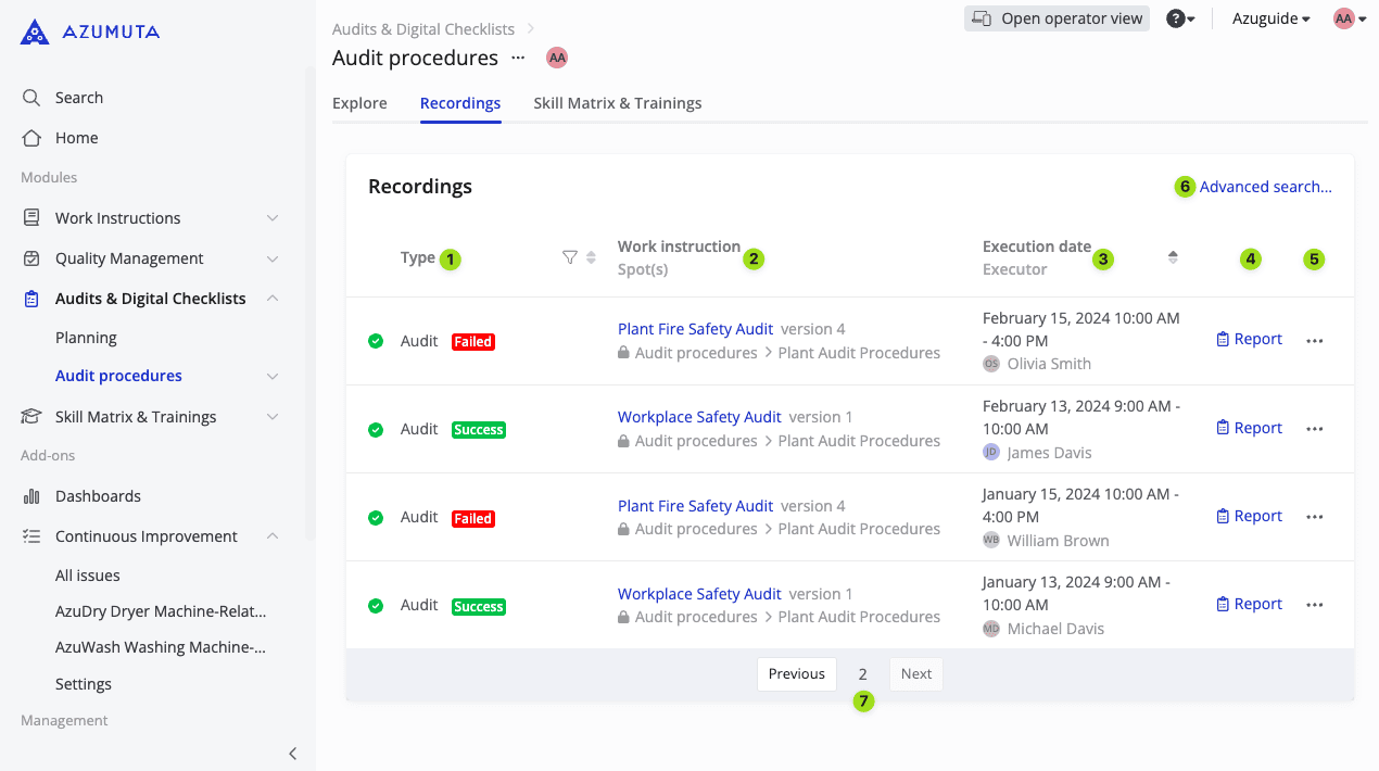 docs recordings on the audits digital checklists module