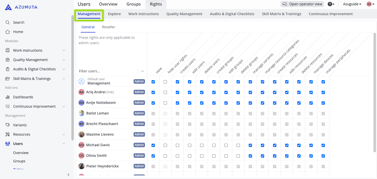 docs user rights the management tab 2