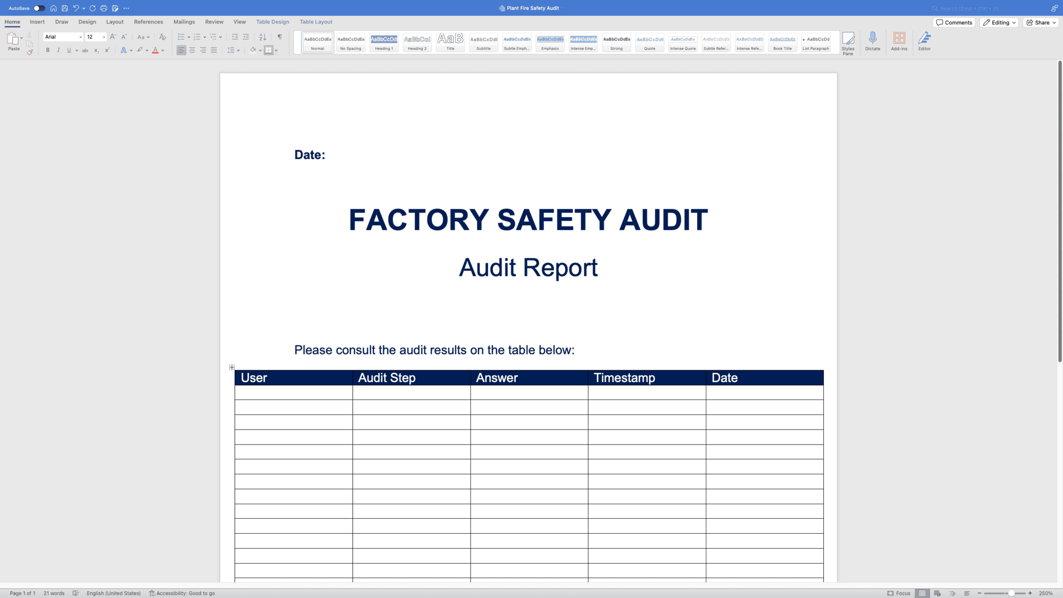 docs what does docx report for audits look like